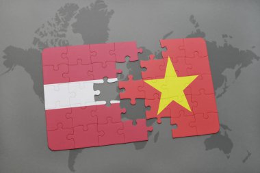 Letonya ve vietnam ulusal bayrak bir dünya haritası üzerinde ile bulmaca