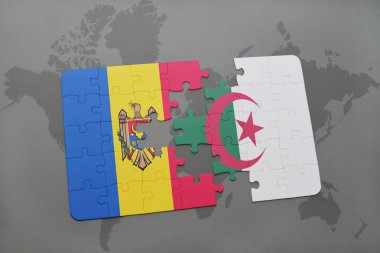 moldova ve Cezayir ulusal bayrak bir dünya haritası üzerinde ile bulmaca