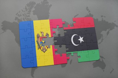 moldova ve libya ulusal bayrak bir dünya haritası üzerinde ile bulmaca