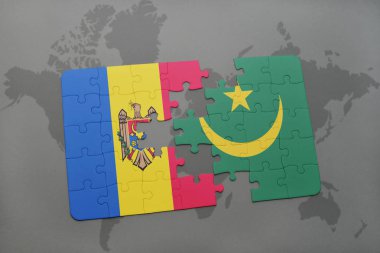 moldova ve Moritanya ulusal bayrak bir dünya haritası üzerinde ile bulmaca