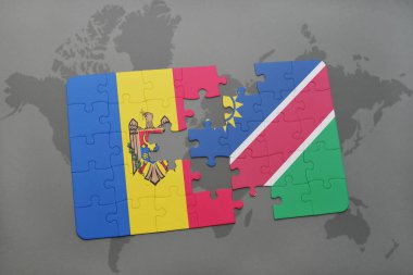 moldova ve Namibya ulusal bayrak bir dünya haritası üzerinde ile bulmaca