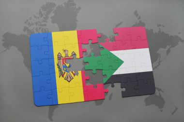 moldova ve sudan bir dünya haritası üzerinde bayrağı ile bulmaca