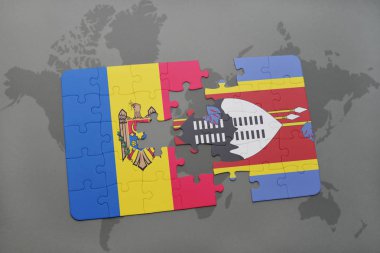 moldova ve Svaziland ulusal bayrak bir dünya haritası üzerinde ile bulmaca