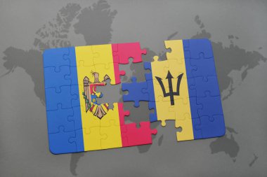 bir dünya haritası üzerinde moldova ve barbados bayrağı ulusal ile bulmaca
