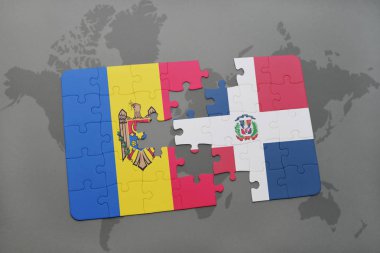 moldova ve Dominik Cumhuriyeti ulusal bayrak bir dünya haritası üzerinde ile bulmaca