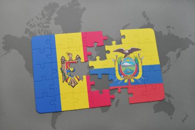 moldova ve Ekvator bir dünya haritası üzerinde bayrağı ile bulmaca