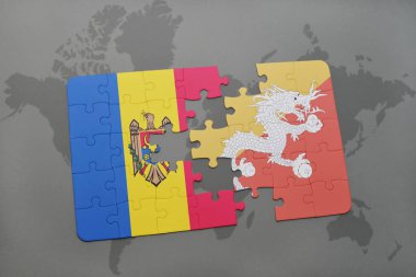 moldova ve bhutan ulusal bayrak bir dünya haritası üzerinde ile bulmaca