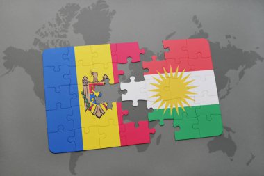moldova ve Kürdistan ulusal bayrak bir dünya haritası üzerinde ile bulmaca