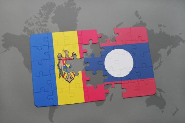 moldova ve laos ulusal bayrak bir dünya haritası üzerinde ile bulmaca