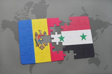 moldova ve Suriye ulusal bayrak bir dünya haritası üzerinde ile bulmaca