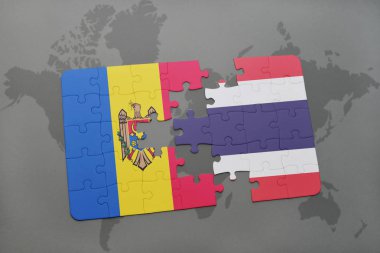 moldova ve Tayland ulusal bayrak bir dünya haritası üzerinde ile bulmaca