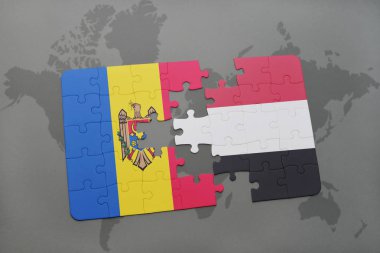 bir dünya haritası üzerinde moldova ve yemen bayrak ulusal ile bulmaca