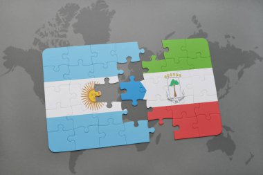 Arjantin ve Ekvator Ginesi ulusal bayrak bir dünya haritası üzerinde ile bulmaca