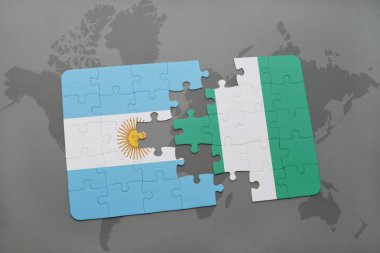 Arjantin ve Türkiye ulusal bayrak bir dünya haritası üzerinde ile bulmaca