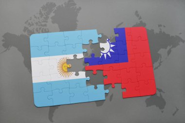 Arjantin ve Tayvan ulusal bayrak bir dünya haritası üzerinde ile bulmaca