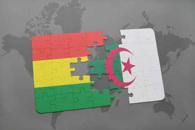 Bolivya ve Cezayir ulusal bayrak bir dünya haritası üzerinde ile bulmaca
