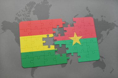 Bolivya ve burkina faso ulusal bayrak bir dünya haritası üzerinde ile bulmaca