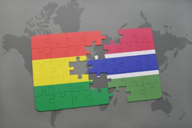 Bolivya ve Gambiya ulusal bayrak bir dünya haritası üzerinde ile bulmaca