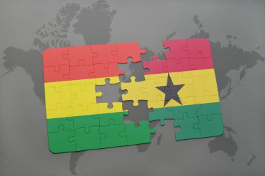 Bolivya ve Gana bir dünya haritası üzerinde bayrağı ile bulmaca