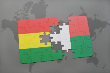 Bolivya ve Madagaskar ulusal bayrak bir dünya haritası üzerinde ile bulmaca