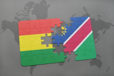 Bolivya ve Namibya ulusal bayrak bir dünya haritası üzerinde ile bulmaca