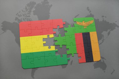 Bolivya ve Zambiya bir dünya haritası üzerinde bayrağı ile bulmaca