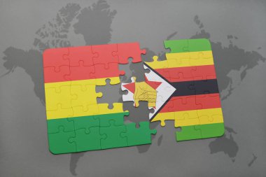 Bolivya ve Zimbabve Ulusal bayrak bir dünya haritası üzerinde ile bulmaca