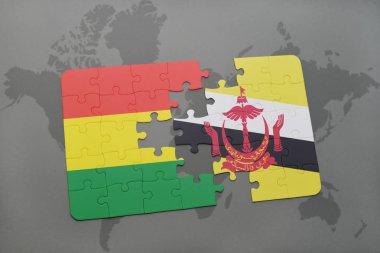 Bolivya ve brunei bir dünya haritası üzerinde bayrağı ile bulmaca