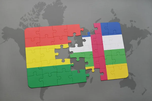 A nemzeti zászló-Bolívia és Közép-afrikai Köztársaság-a világtérképen puzzle — Stock Fotó