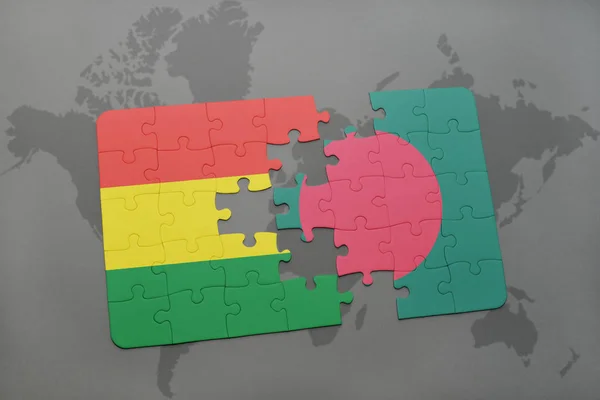 Головоломка з Національний прапор Болівії і Бангладеш на карті світу — стокове фото