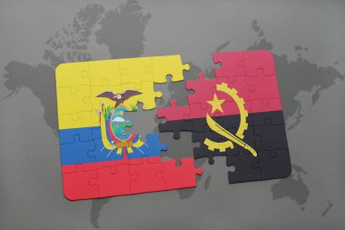 Ekvador ve angola ulusal bayrak bir dünya haritası üzerinde ile bulmaca