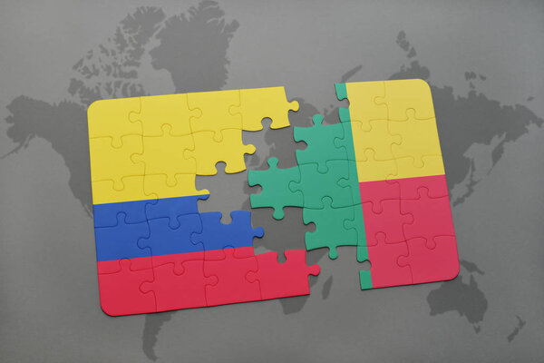 puzzle with the national flag of colombia and benin on a world map