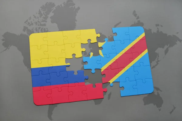 stock image puzzle with the national flag of colombia and democratic republic of the congo on a world map