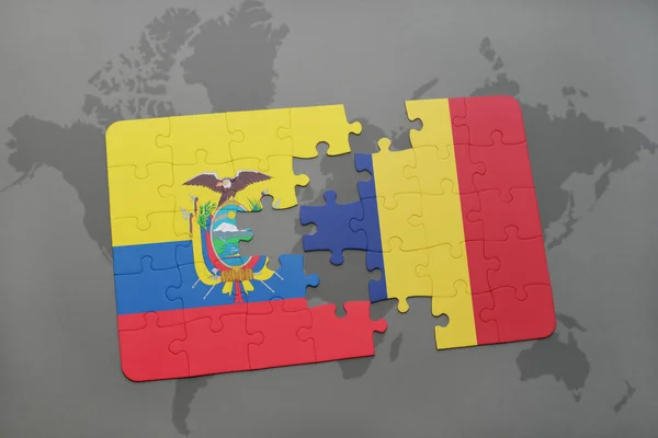 Puzzel met de nationale vlag van ecuador en Tsjaad op een wereldkaart — Stockfoto