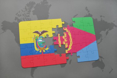 Ekvador ve Eritre ulusal bayrak bir dünya haritası üzerinde ile bulmaca