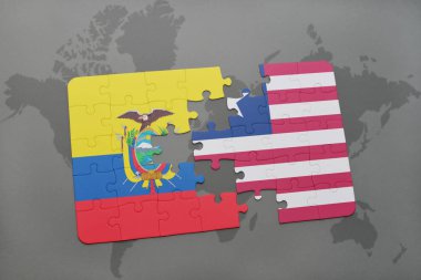 Ekvador ve Liberya ulusal bayrak bir dünya haritası üzerinde ile bulmaca