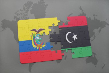 Ekvador ve libya ulusal bayrak bir dünya haritası üzerinde ile bulmaca