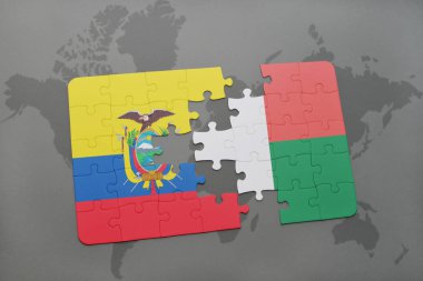 Ekvador ve Madagaskar ulusal bayrak bir dünya haritası üzerinde ile bulmaca