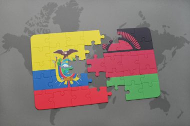 Ekvador ve Malavi bir dünya haritası üzerinde bayrağı ile bulmaca