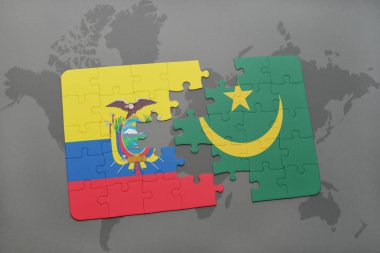 Ekvador ve Moritanya ulusal bayrak bir dünya haritası üzerinde ile bulmaca