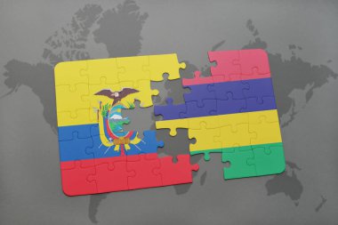 Ekvador ve Türkiye ulusal bayrak bir dünya haritası üzerinde ile bulmaca