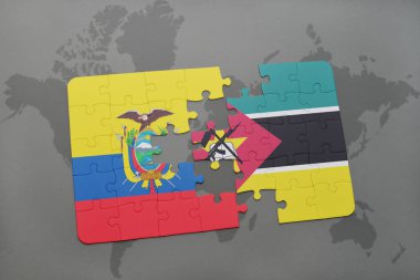 Ekvador ve Mozambik bir dünya haritası üzerinde bayrağı ile bulmaca