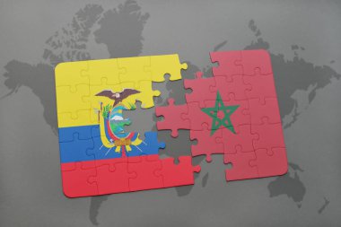 Ekvador ve Fas bir dünya haritası üzerinde bayrağı ile bulmaca