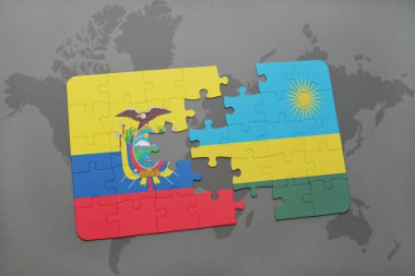 Ekvador ve Ruanda bir dünya haritası üzerinde bayrağı ile bulmaca