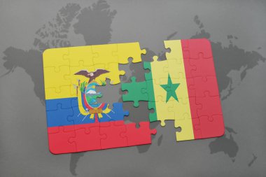 Ekvador ve senegal ulusal bayrak bir dünya haritası üzerinde ile bulmaca