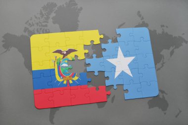 Ekvador ve Somali ulusal bayrak bir dünya haritası üzerinde ile bulmaca