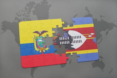 Ekvador ve Svaziland ulusal bayrak bir dünya haritası üzerinde ile bulmaca