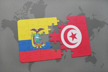 Ekvador ve Tunus bir dünya haritası üzerinde bayrağı ile bulmaca