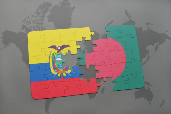 Puzzle with the national flag of ecuador and bangladesh on a world map — Stock Photo, Image