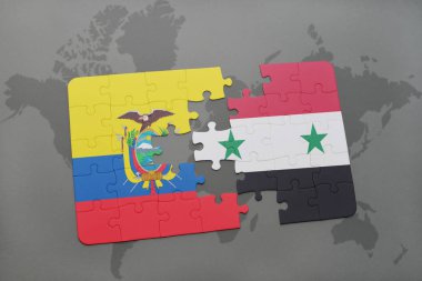 Ekvador ve Suriye ulusal bayrak bir dünya haritası üzerinde ile bulmaca